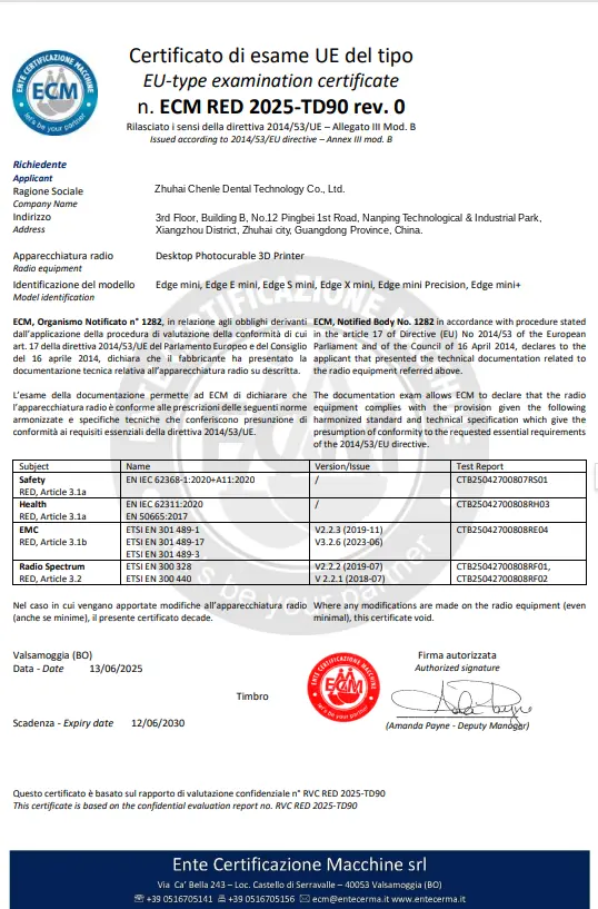 SDS dental lab quality certificate